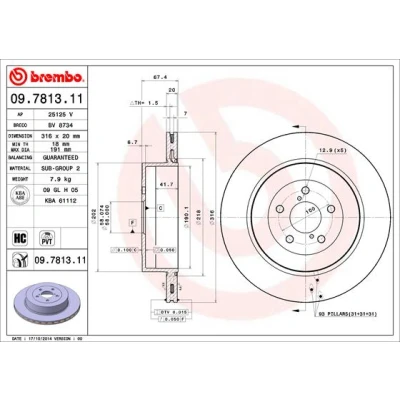 Abbildung von BREMBO COATED DISC LINE 09.7813.11 Bremsscheibe 316 20 5 innenbelüftet beschichtet hochgekohlt SUBARU: Impreza II Limousine