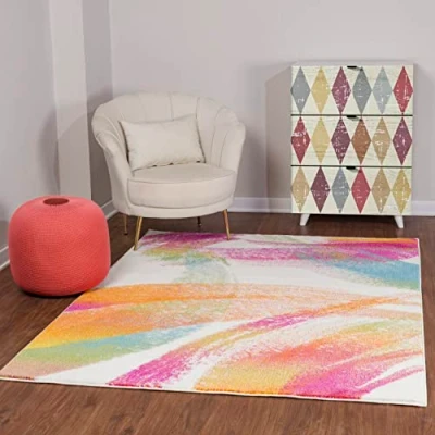 Abbildung von Surya Lorient Wohnzimmer Teppich modern Abstrakt Design in Marmor Optik für Wohnzimmer, Esszimmer, Schlafzimmer groß, weicher Kurzflor 120x170 cm Weiß und Vielfarbig