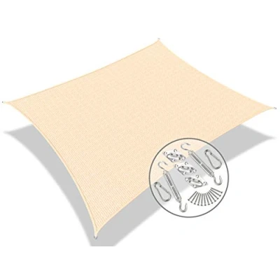 Abbildung von VOUNOT Sonnensegel Rechteckig mit Befestigung Set, Sonnenschutz Atmungsaktiv und UV Schutz, für Balkon Garten Terrasse, 5x3m, Elfenbein