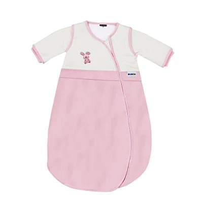 Abbildung von Gesslein 772168 Bubou Babyschlafsack mit abnehmbaren Ärmeln: Temperaturregulierender Ganzjahresschlafsack für Baby/Kinder Größe 90 cm, rosa Häschen
