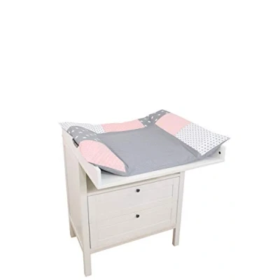 Abbildung von ULLENBOOM ® Wickelauflagenbezug Rosa Grau 85x75 cm (Made in EU), Bezug mit Hotelverschluss, 100% Baumwolle