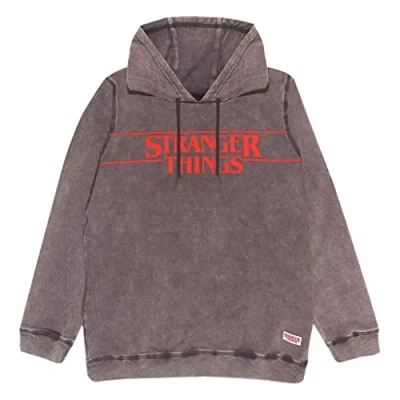 Abbildung von Popgear Stranger Things Charaktere und die auf den Kopf Kapuzenpullover, Adultes, S 5XL, Holzkohle, Offizielle Handelsware