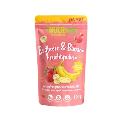 Abbildung von NutriPur Erdbeere &amp; Banane Fruchtpulver: 100g Fruchtpulver gefriergetrocknet und fein gemahlen Getrocknete Früchte ohne Zucker Zusatz Erdbeeren Bananen Pulver Gefriergetrocknete