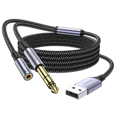Abbildung von MOSWAG USB auf 1/4 Zoll Audio Kabel Gitarre Bass Professionelles Instrument Aufnahmekabel für Instrumentalaufnahmen, Gesang, etc