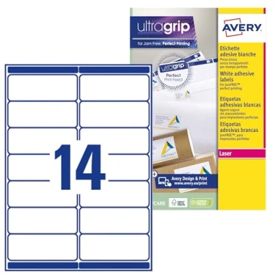 Abbildung von Avery l7163 15 Laserdruck Etiketten, 99,1 x 38,1 mm, Weiß, 210 Stück