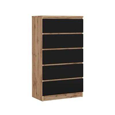 Abbildung von 3E 3xE living.com Komodenschrank mit 5 Schubladen, Farbe: Wotan Eiche/Schwarz, A: 70 x 125 39 cm