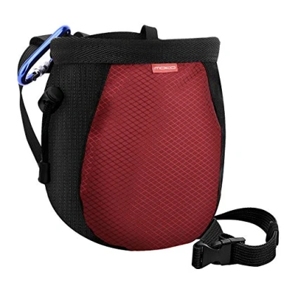 Abbildung von MoKo Klettern Chalkbag, Bouldern Magnesiabeutel mit Einstellbar Gürtel &amp; Karabinerclip Kordelzug Chalk Bag Boulderbag für Gewichtheben Gymnastik Crossfit Schwarz Rot