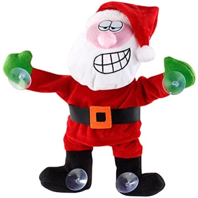 Abbildung von infactory Singende Weihnachtsdeko: Singender &amp; Tanzender Weihnachtsmann mit Saugnäpfen Geräusch Sensor (Animierte Weihnachtsdeko, bewegte Kinder Weihnachten)