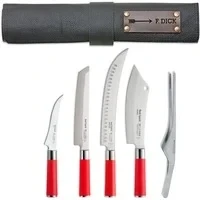 Abbildung von F.DICK Leder Rolltasche Red Spirit (5 teilig, schwarz, Inhalt: Ausbeinmesser, Tanto, Zerlegemesser, Kochmesser, Büffet Pinzette) 8176800 01