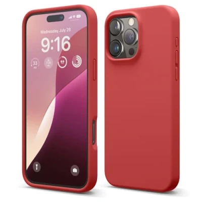 Abbildung von elago Premium Liquid Silikon Hülle Kompatibel mit iPhone 16 Pro Max Hülle, Ganzkörper Handyhülle, Stoßfest, Schlanke Kratzfester weicher Mikrofaser Innenfutter, 6.9 Zoll (Rot)