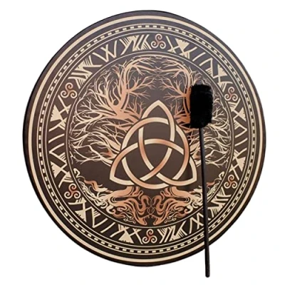 Abbildung von HINAA Schaman Drum Handgemachte Schamanische Trommel, Heilige Keltische Trommel mit Drumstick, Symbol der sibirischen Trommelgeistmusik, Sound Healing Tool