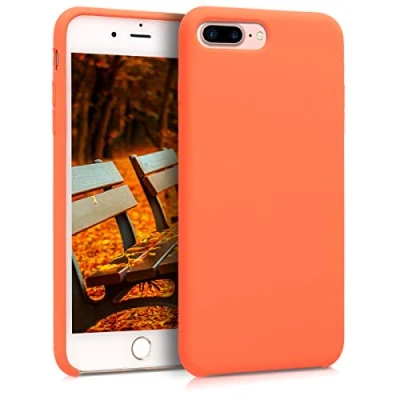 Abbildung von kwmobile Hülle kompatibel mit Apple iPhone 7 Plus/iPhone 8 Plus Silikon Handy Case Handyhülle weiche Oberfläche kabelloses Laden Orange