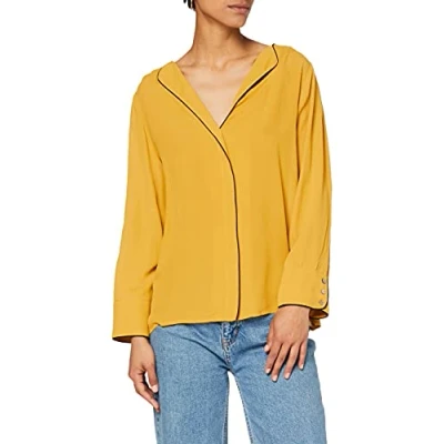 Abbildung von Yargıcı Damen Piping Detailed Blouse Bluse, Gelb (Saffron 042), Large
