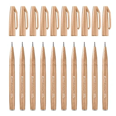 Abbildung von Pentel SES15C E2X Brush Sign Pen hellbraun, Faserschreiber, pinselähnliche Spitze, 10 Stück