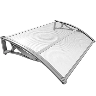 Abbildung von VOUNOT Vordach für Haustür 120 x 80 cm, Überdachung aus Aluminium und Polycarbonat, Transparentes Pultbogenvordach, Pultvordach