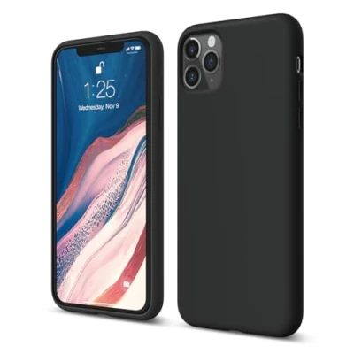 Abbildung von elago Liquid Silikon Hülle kompatibel mit iPhone 11 Pro Max (6.5 Zoll), Premium Case, Rundumschutz: 3 lagige stoßfeste (Schwarz)