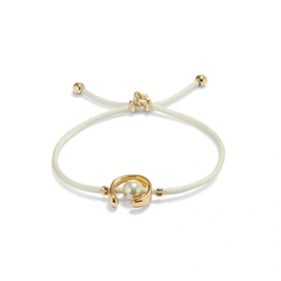 Abbildung von UNO de 50 Armband aus cremefarbenem Garn mit Muschelkernperle, versilbert Sterlingsilber., Mediano, Silberfarben, Kein Edelstein