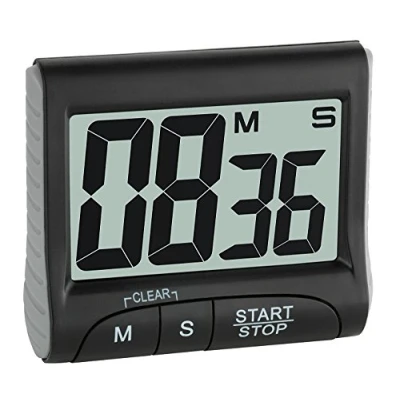 Abbildung von TFA Dostmann Digitaler Timer und Stoppuhr, 38.2021.01, Multifunktionstimer, Countdown Uhr bis 99min/59s, elektronische Eieruhr, mit Display, Memory Funktion, große Ziffern, Magnet/Ständer, schwarz