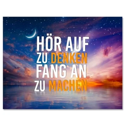 Abbildung von wandmotiv24 Leinwandbild Motivation, Querformat, Fang an zu Machen, Meer, Sterne, Mond M0433