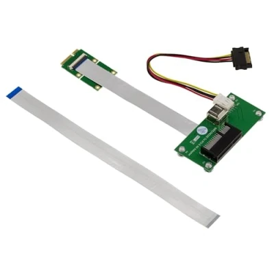 Abbildung von KALEA INFORMATIQUE PCIe x4 zu MiniPCIe Riser Adapter mit 15 cm oder 25 abgeschirmtem Flachbandkabel zur Montage Einer 4X PCI Express Karte an einem Mini Anschluss.