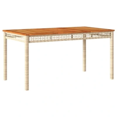 Abbildung von vidaXL Gartentisch, Esstisch für Garten Terrasse, Terrassentisch mit Holzplatte Stahlrahmen, Gartenmöbel Tisch, Beige Poly Rattan Akazienholz
