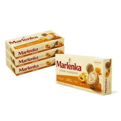Abbildung von Marlenka Honigkugeln 3 + 1 Pack Aprikose Nuggets Gebäckkugeln mit 4 x 10 Bälle 235g Süßigkeiten Großpackungen Süssigkeiten schmecken ähnlich wie Kuchen