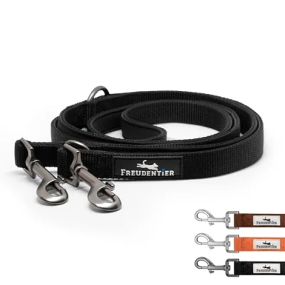 Abbildung von FREUDENTIER Hundeleine 2m Verstellbare Führleine Weich gepolstert, liegt angenehm in der Hand Robuste Leine Hund für mittelgroße &amp; große Hunde Model Clyde (Schwarz, 20mm)