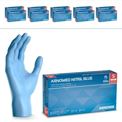 Abbildung von 1000 Stück ARNOMED Einweghandschuhe Blau, Einmalhandschuhe S, Nitril Handschuhe, Nitrilhandschuhe puderfrei, Gummi Handschuhe Einweg, Schutzhandschuhe, in XS, M, L, XL, XXL
