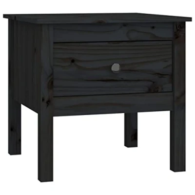 Abbildung von SDWEHO7 Beistelltisch Couchtisch Sofatisch Kleiner Wohnzimmertisch mit Schublade, Schmaler Nachttisch für kleine Räume, Schwarz 50x50x49 cm Massivholz Kiefer