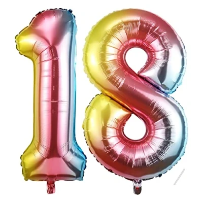 Abbildung von 18 Geburtstag Deko zahlen luftballon jahre Folienballon Regenbogen für 18. Geburtstagsdeko Männer Frauen Ballon Zahl zum fliegt mit Helium