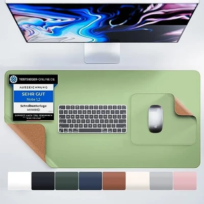 Abbildung von MYMIND® Schreibtischunterlage [2 er Set] 80x40cm Premium Qualität mit extra Mauspad Schreibunterlage für Homeoffice Schreibtisch Unterlagenmatte rutschfest Desk Mat Unterlage (Minzgrün)