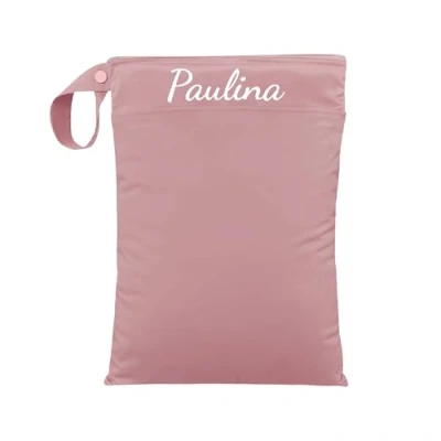Abbildung von Nasstasche für Kita Wechselwäsche, Wasserdicht, Waschbar, mit Reißverschluss, Personalisierbar, Name, Kindergarten, Strand, Sport (Blush)