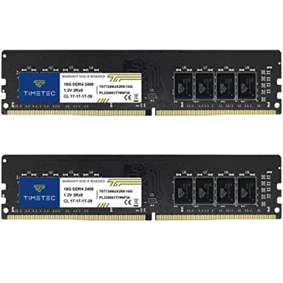 Abbildung von Timetec 32GB KIT(2x16GB) DDR4 2400MHz PC4 19200 Non ECC Unbuffered 1.2V CL17 2Rx8 Dual Rank 288 Pin UDIMM Desktop PC Computer Memory RAM Module Upgrade (32GB KIT(2x16GB))