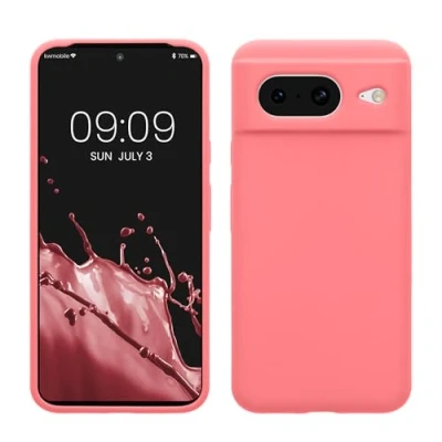 Abbildung von kwmobile Hülle kompatibel mit Google Pixel 8 Silikon Handy Case Handyhülle weiche Oberfläche kabelloses Laden Pastell Koralle