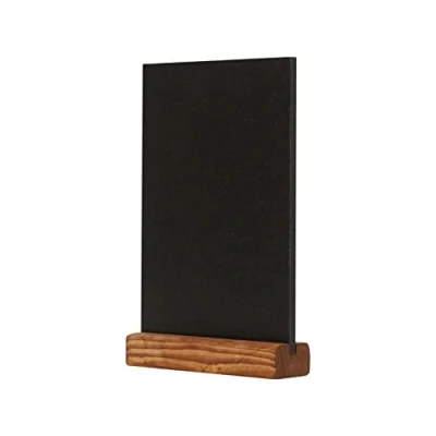 Abbildung von EUROPEL Kreidetafel Tischaufsteller, A5, Hochformat, Sockel aus Kiefernholz mit natürlichem Finish, doppelseitig, für wasserbasierte Marker, Restaurants, Hotels, Konferenzen, Festivals