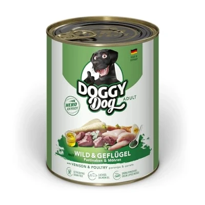 Abbildung von DOGGY Dog Paté Wild &amp; Geflügel, 6 x 800 g, Nassfutter für Hunde, getreidefreies Hundefutter mit Lachsöl und Grünlippmuschel, Alleinfuttermittel Pastinake Möhre, Made in Germany