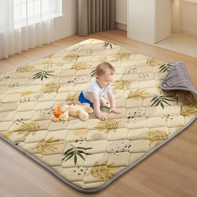 Abbildung von Tuocal Baby Spielmatte 127x127cm Krabbelmatte, Dicke Weiche Polsterschaum Krabbeldecke für Babys und Kleinkinder, Faltbare Maschinenwaschbare Spieldecke, Erdtöne Design