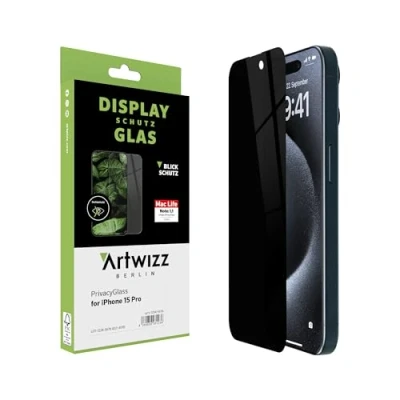 Abbildung von Artwizz PrivacyGlass Schutzglas kompatibel mit iPhone 15 Pro Displayschutz Anti Spy/Blickschutz Funktion