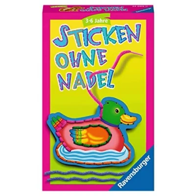 Abbildung von Ravensburger 23099 Sticken ohne Nadel, Mitbringspiel für 1 4 Spieler, Kinderspiel ab 3 Jahren, kompaktes Format, Reisespiel, Bunte Wolle