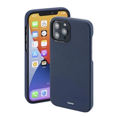 Abbildung von Hama Hülle für Apple iPhone 12 Pro Max kompatibel mit MagSafe (Magnetische induktives Laden, Handyhülle schützt vor Stößen, Kratzern und Schmutz, elegantes Case aus Kunstleder) blau