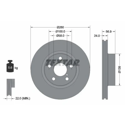 Abbildung von TEXTAR 92081900 Bremsscheibe 260 24 05/07 100 innenbelüftet ohne Radbefestigungsbolzen, Radnabe SUBARU: Impreza II Limousine, Kombi