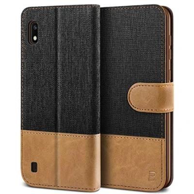 Abbildung von BEZ Handyhülle für Samsung Galaxy A10 Hülle, Tasche Kompatibel A10, Schutzhüllen aus Klappetui mit Kreditkartenhaltern, Ständer, Magnetverschluss, Schwarz