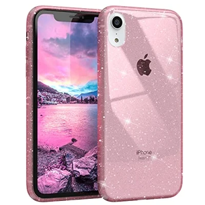 Abbildung von EAZY CASE Hülle kompatibel mit iPhone XR Schutzhülle Glitzer, Handyhülle, Schutzhülle, Back Cover Glitter, TPU/Silikon, Transparent/Durchsichtig, Pink