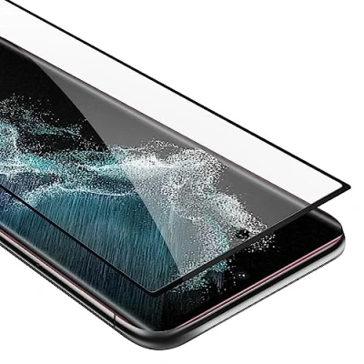 Abbildung von Cadorabo Panzerfolie für Samsung Galaxy S22 ULTRA Schutzfolie, [Case Friendly] [Anti Kratzer] Fingerabdruck] Gehärtetem Glas Tempered Displayschutzfolie