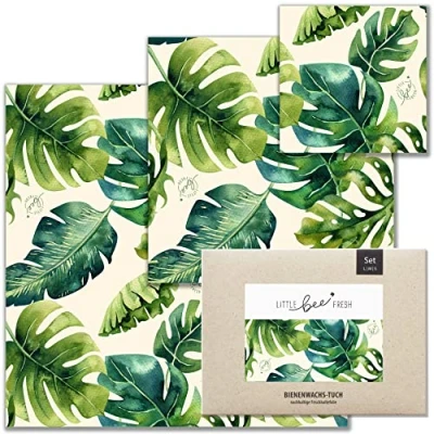 Abbildung von little bee fresh Bio Bienenwachstücher Starter Set aus Deutschland Wachspapier für Lebensmittel natürlich &amp; plastikfrei frisch Handgemachtes Wachstuch Rohstoffen S/M/L (Streuobstwiese)