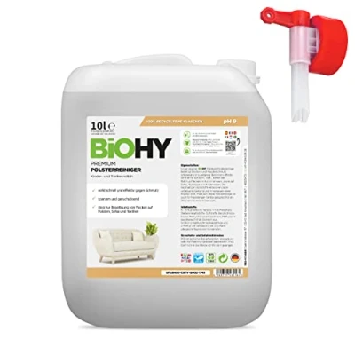 Abbildung von BiOHY Premium Polsterreiniger (10 Liter Kanister) + Auslaufhahn Bio Konzentrat für Polstermöbel, Sofas, Teppiche &amp; Textilien Nasssauger andere Geräte geeignet geruchslösender Fleckentferner
