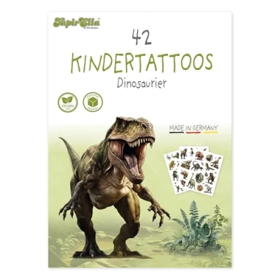Abbildung von Tapirella 42 hautfreundliche Kinder Tattoos, Dinosaurier, MADE IN GERMANY, Tattoos für vom Lutz Mauder Verlag, Vegan und plasikfrei verpackt