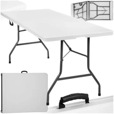 Abbildung von tectake® Klapptisch, Campingtisch mit Trageschlaufe, Gartentisch klappbar, Anti Rutsch Füße, robust, leicht zu reinigen, 183 x 76 74 cm, Tisch für Garten, Terrasse, Balkon, Camping und Picknick