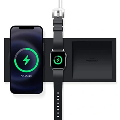 Abbildung von elago Ladestation Duo Kompatibel mit MagSafe Ladegerät, iPhone 16, 15, 14, 13, 12 Serie, AirPods Kabellosen Laden, Apple Watch Allen Serie (Schwarz)