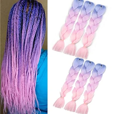 Abbildung von Shangxiu Pink braids Extensions, ombre braiding hair Extensions rosa 6pcs Kanekalon Kunsthaar Flechten haar 24&quot;umbo crochet of Zum Einflechten (Blau/Hellviolett/Rosa)